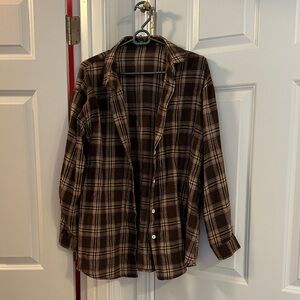 Brown Plaid Button-Up Shirt